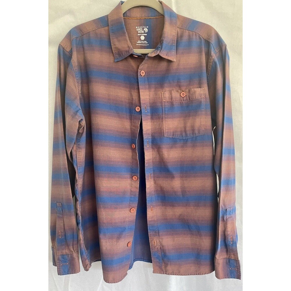 Mountain Hardwear Button Front Shirt Men's Large Plaid Orange Blue Long Sleeve